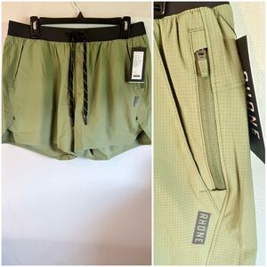 NWT RHONE 5” Olive Green Athletic Training Shorts with Black Waistband